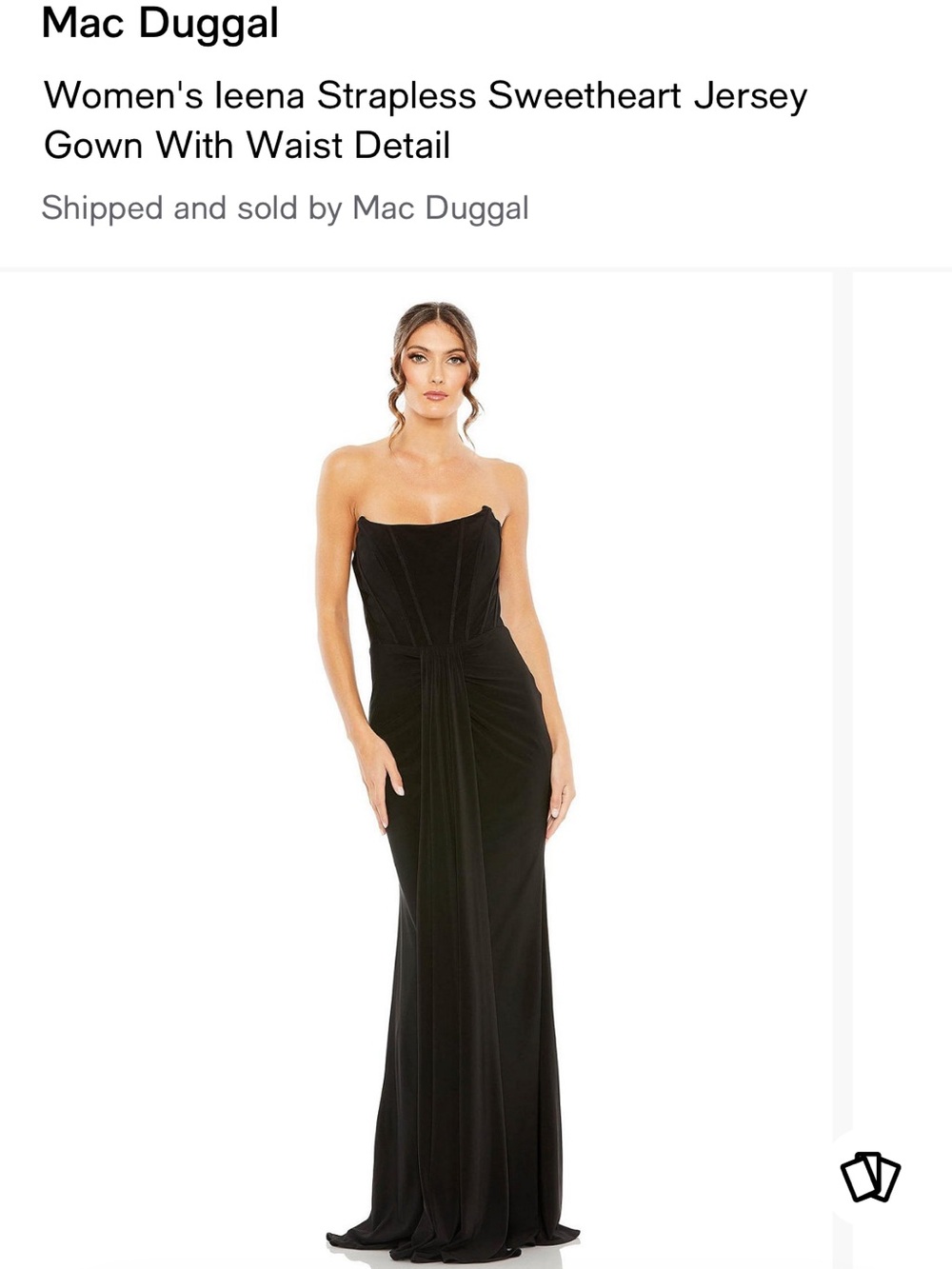 Mac Duggal Black Ieena Strapless Sweetheart Jersey Gown With Waist Detail- Sz 8 - Picture 4 of 5